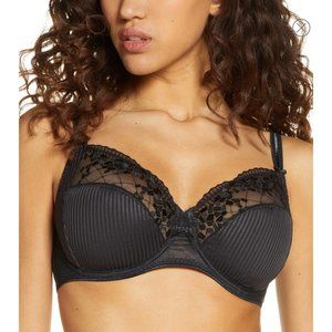 New Chantelle Underwire Ruffled Embroidered Mesh Bra 1381 in Black